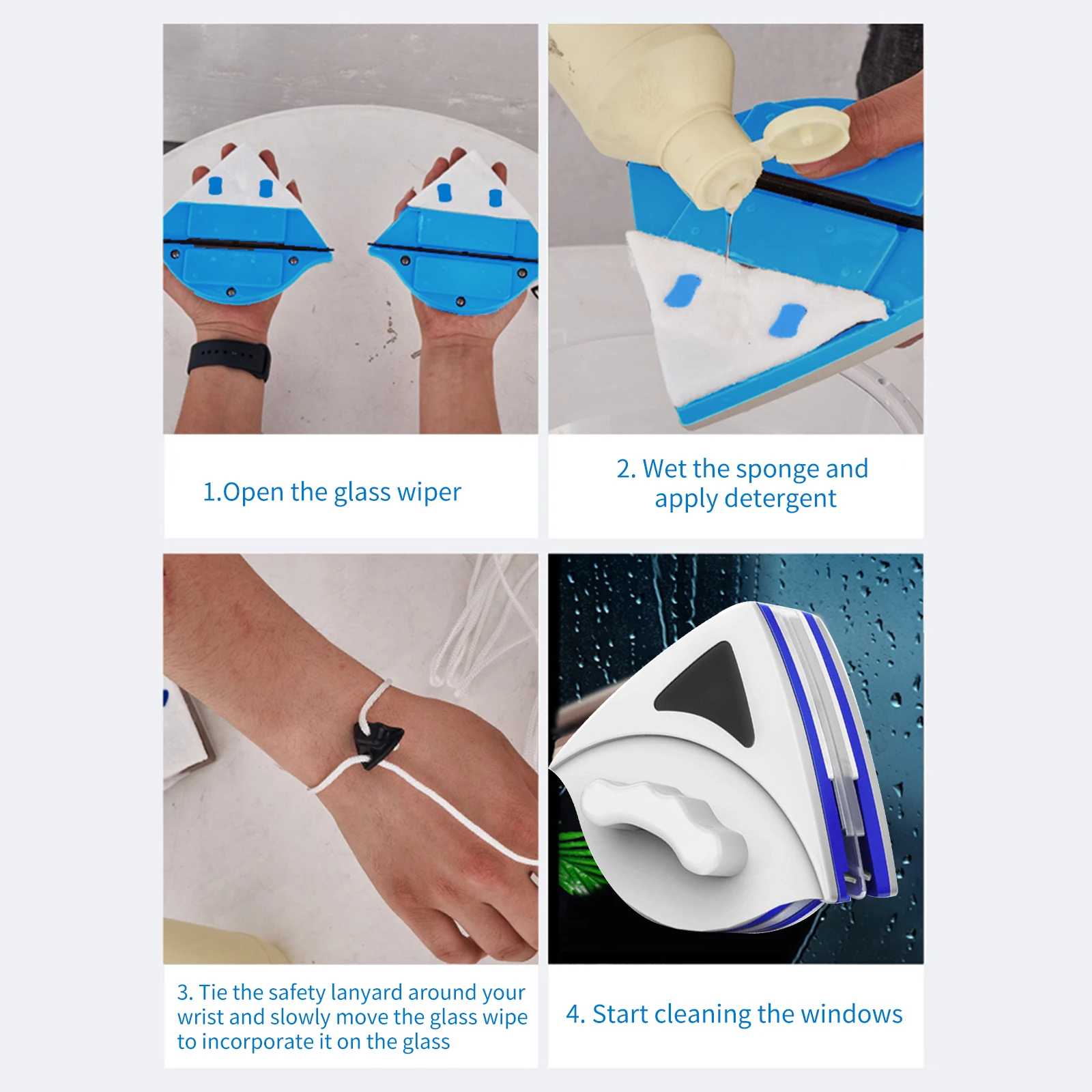 منظف زجاج مغناطيسي مزدوج الجوانب